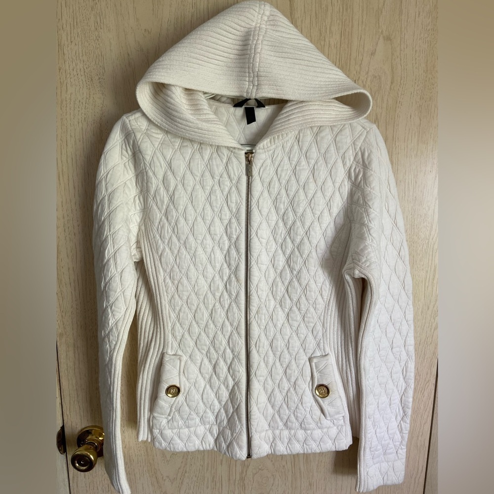 Gorgeous SOMA Quilted Hoodie Full Zip Jacket Ivory Sz Medium